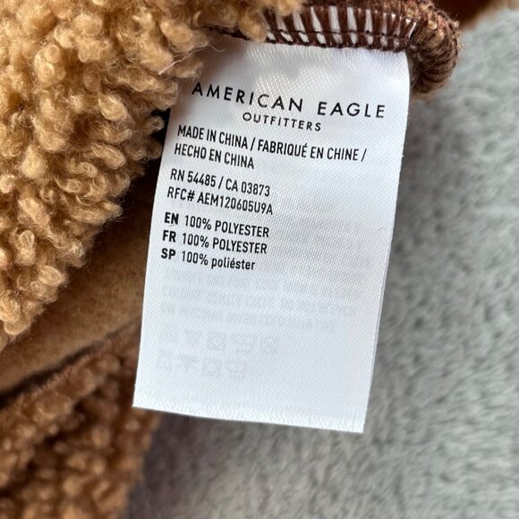 Y2K American Eagle Sweater Women's Large Brown Sherpa Crewneck Warm Cozy Cottage - Picture 7 of 10
